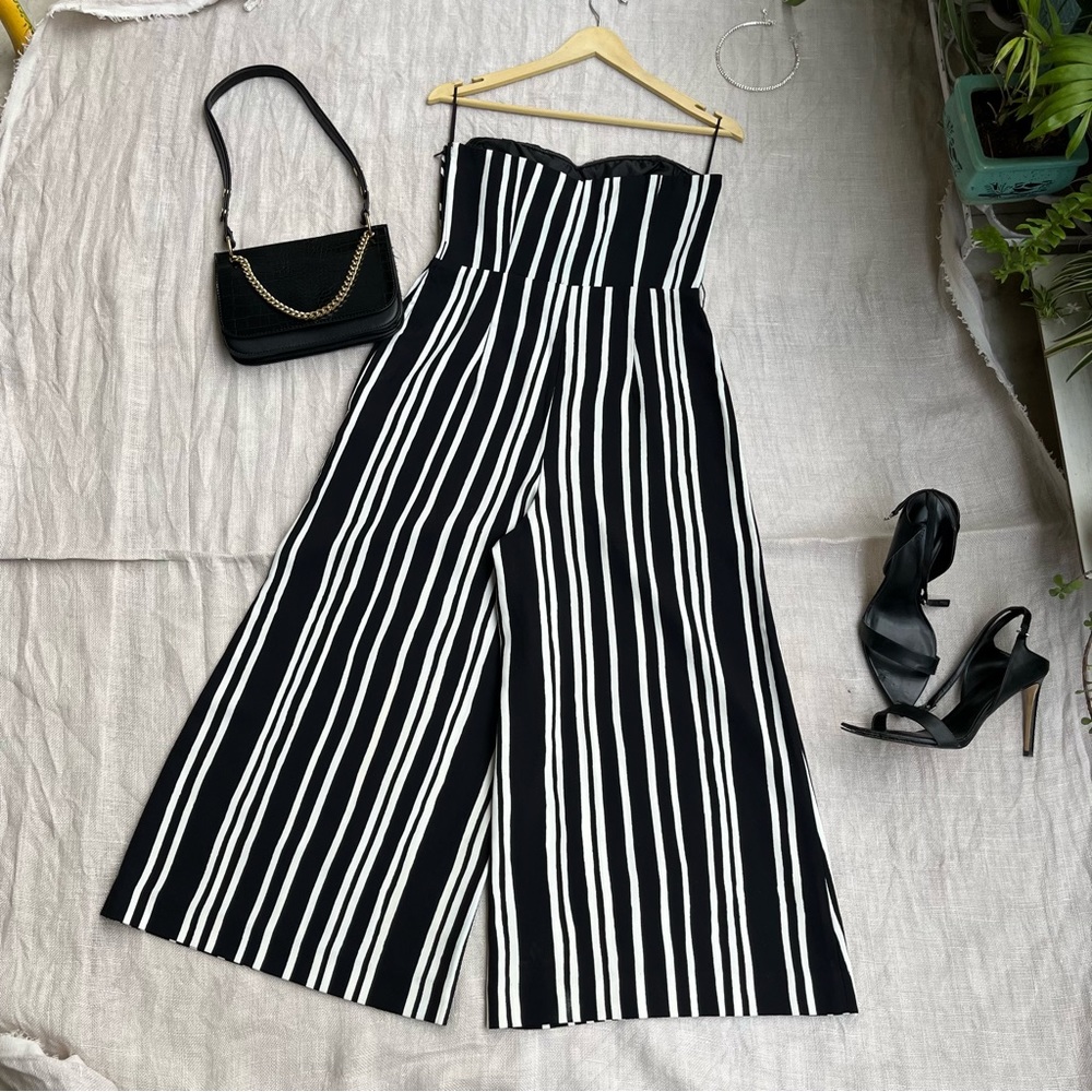 SOLD ❌ Black White Striped Strapless Jumpsuit - Picture 9 of 13